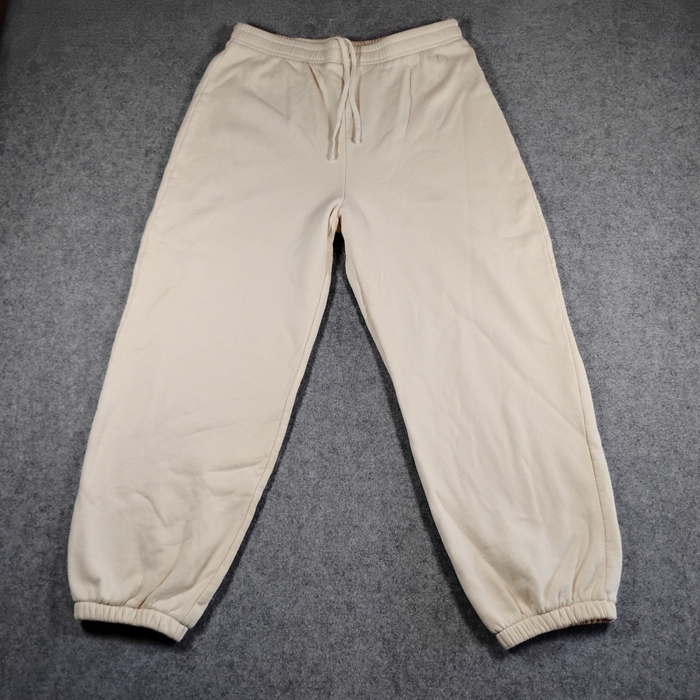 Reformation Womens XL Organic Cotton Fleece Jogger Sweatpants Cream Made in USA‎